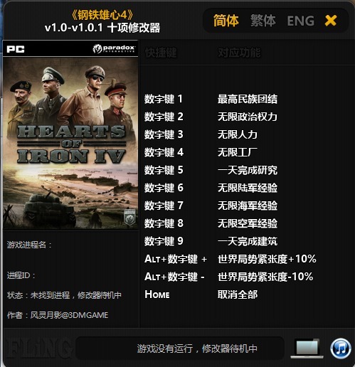 钢铁雄心4修改器风灵月影版-钢铁雄心4十项修改器下载 v1.0